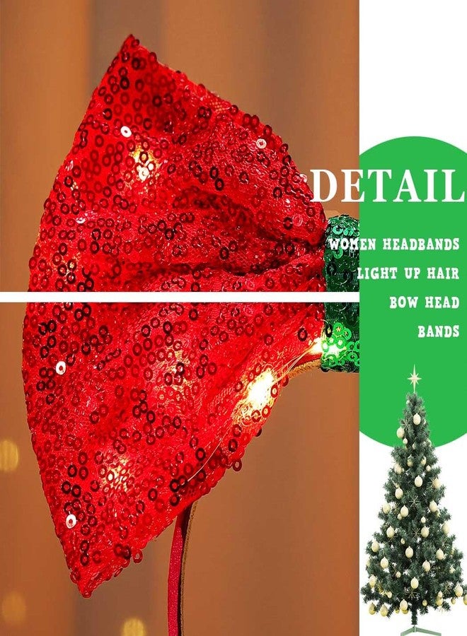 Firuilo Light Up Christmas Bow Headbands LED Valentine's Day Hair Bands Red Sequins Bowknot Hair Accessories for Women - Image 5